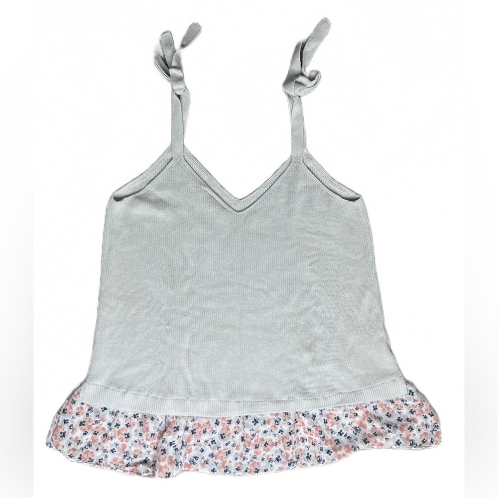 Loft Gray Floral Ruffle Knit Blouse with Tie Straps - Picture 5 of 5